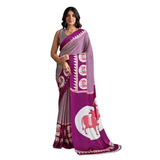 Fashionista Women's Satin Crepe Printed Saree With Blouse Piece