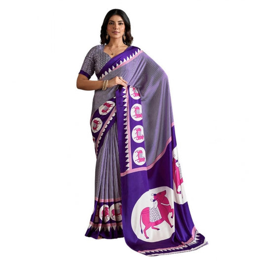 Fashionista Women's Satin Crepe Printed Saree With Blouse Piece