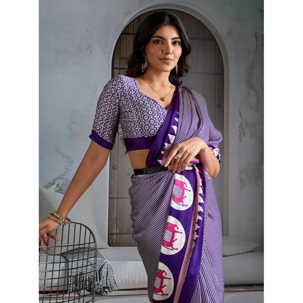Fashionista Women's Satin Crepe Printed Saree With Blouse Piece