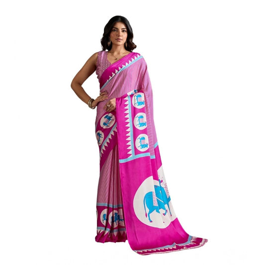 Comfy Women's Satin Crepe Printed Saree With Blouse Piece