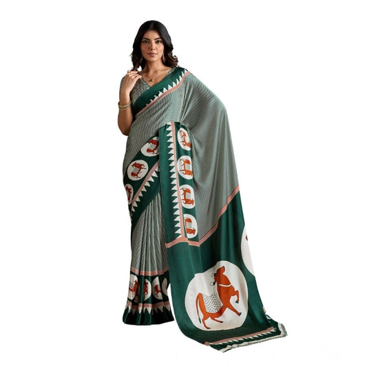 Comfy Women's Satin Crepe Printed Saree With Blouse Piece