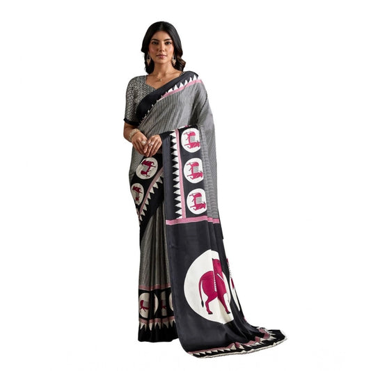 Comfy Women's Satin Crepe Printed Saree With Blouse Piece