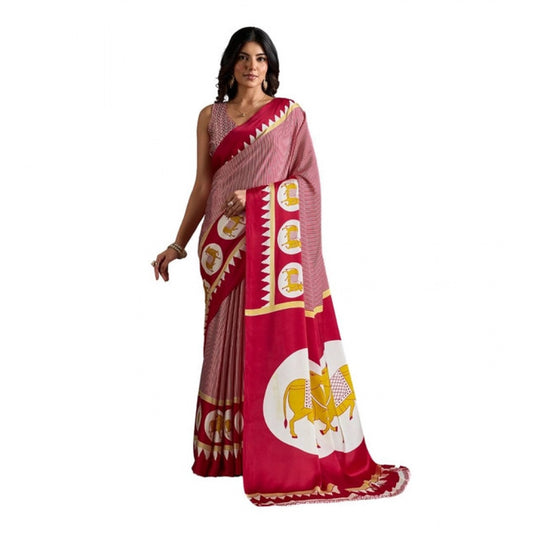 Comfy Women's Satin Crepe Printed Saree With Blouse Piece