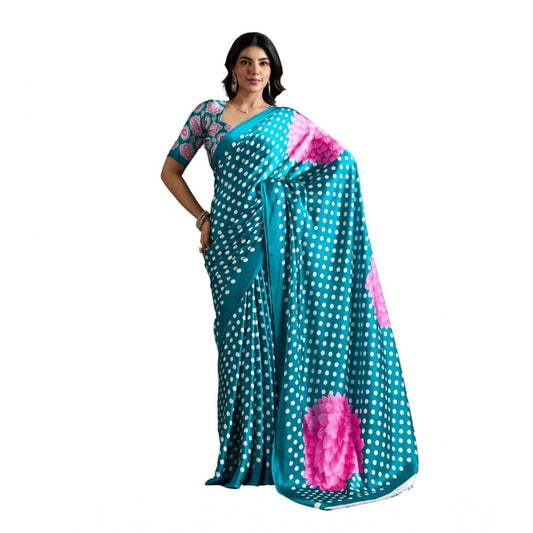 Comfy Women's Satin Crepe Printed Saree With Blouse Piece