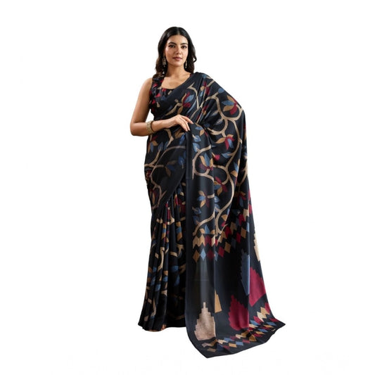 Comfy Women's Satin Crepe Printed Saree With Blouse Piece