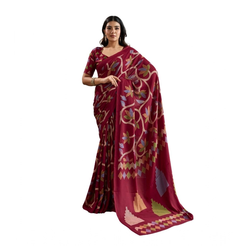 Comfy Women's Satin Crepe Printed Saree With Blouse Piece