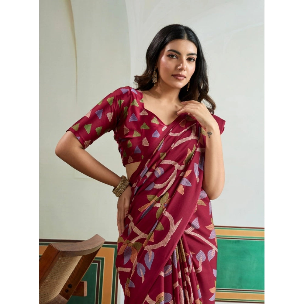Comfy Women's Satin Crepe Printed Saree With Blouse Piece