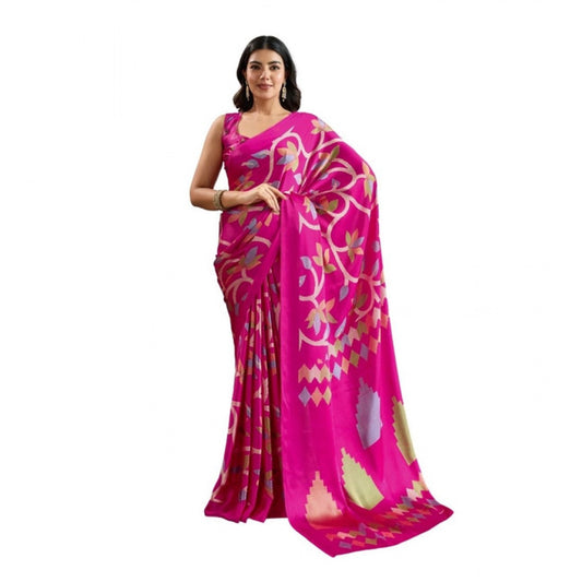 Comfy Women's Satin Crepe Printed Saree With Blouse Piece