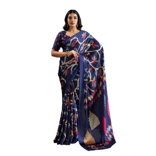 Comfy Women's Satin Crepe Printed Saree With Blouse Piece