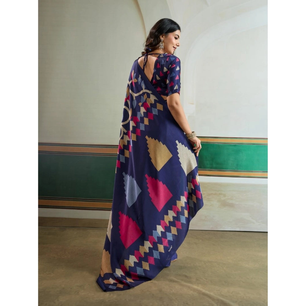 Comfy Women's Satin Crepe Printed Saree With Blouse Piece
