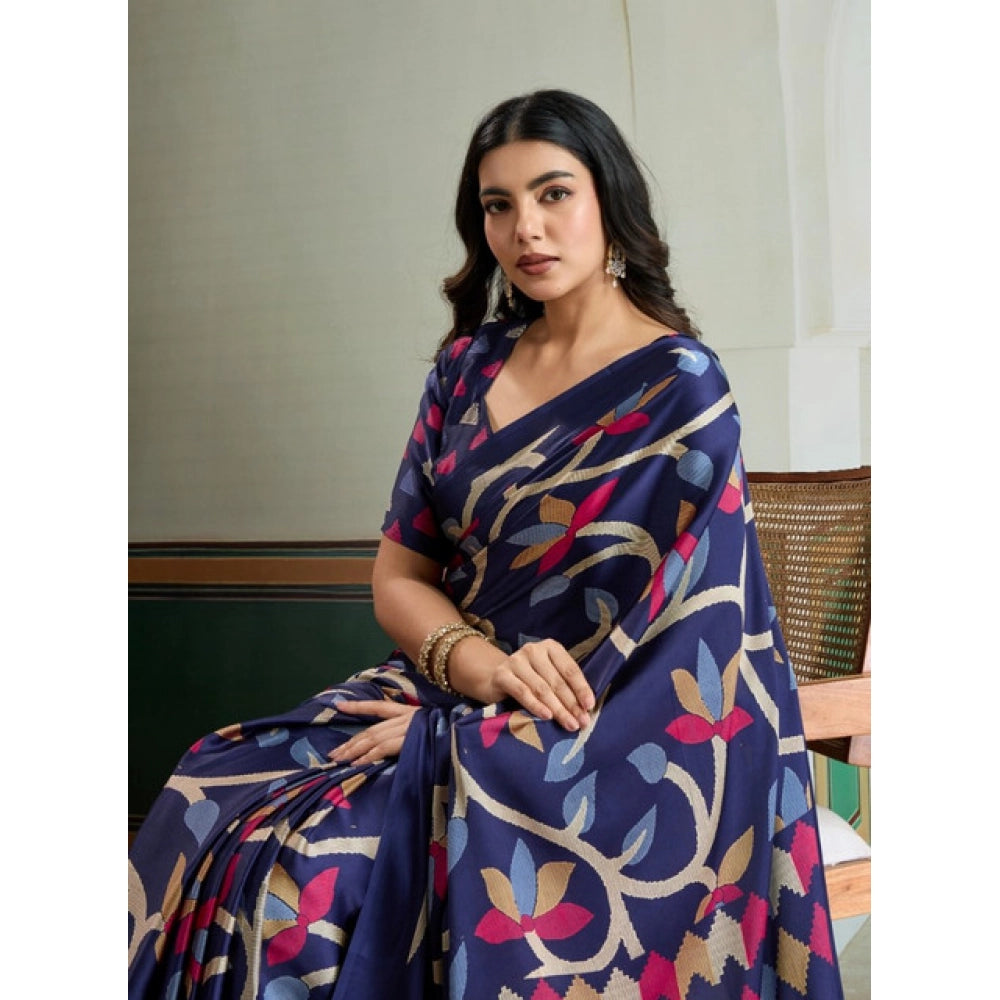 Comfy Women's Satin Crepe Printed Saree With Blouse Piece