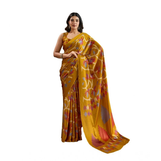 Comfy Women's Satin Crepe Printed Saree With Blouse Piece