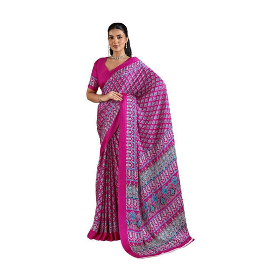 Comfy Women's Satin Crepe Printed Saree With Blouse Piece