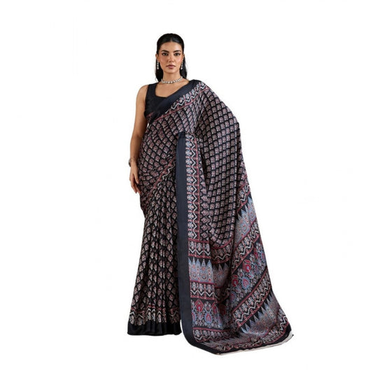 Comfy Women's Satin Crepe Printed Saree With Blouse Piece