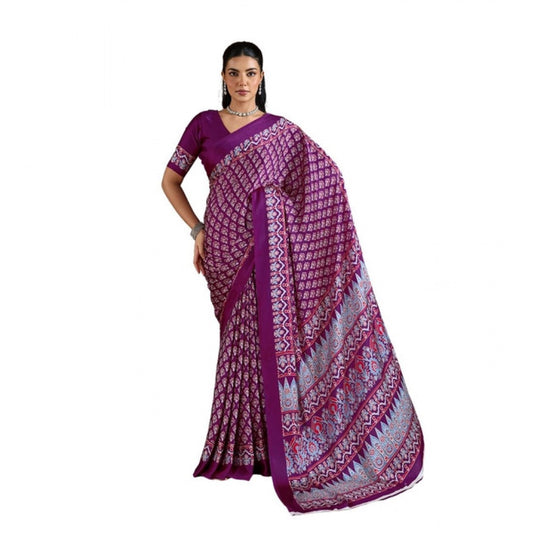Unique Women's Satin Crepe Printed Saree With Blouse Piece