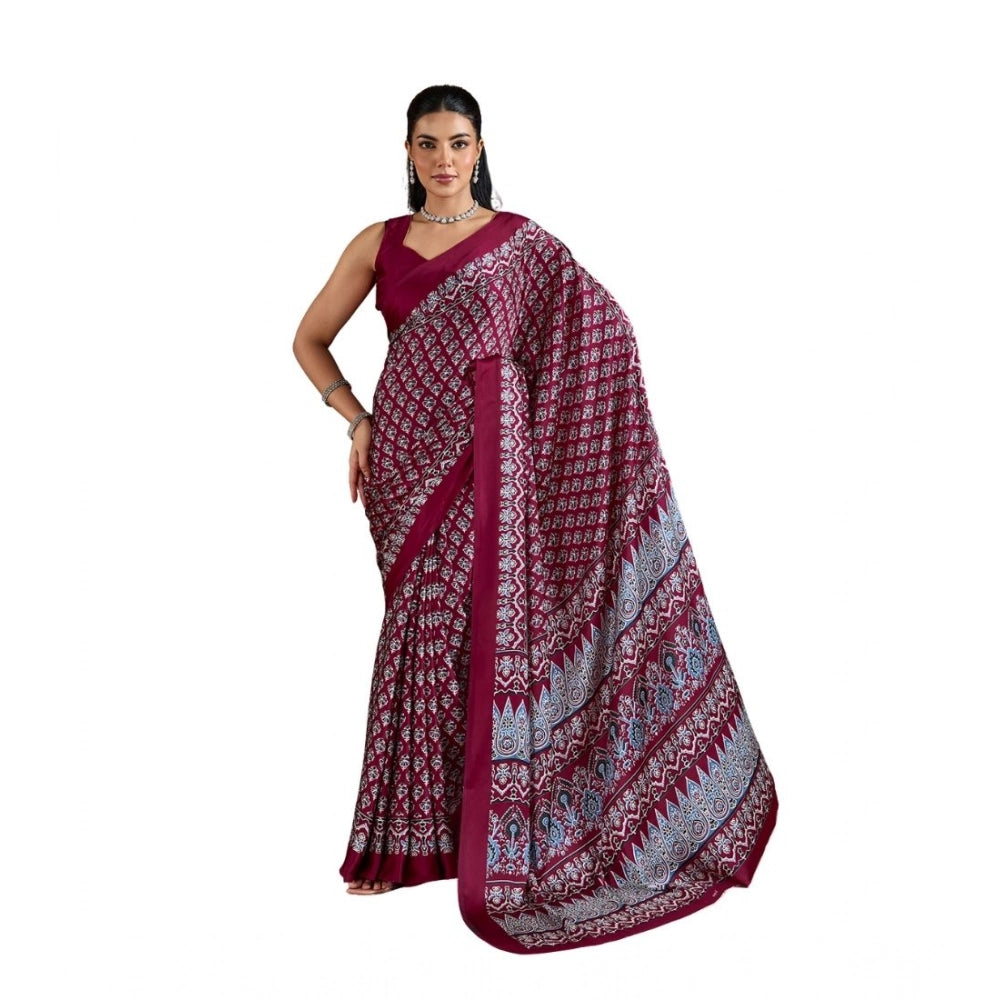 Unique Women's Satin Crepe Printed Saree With Blouse Piece