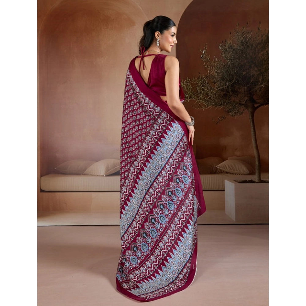 Unique Women's Satin Crepe Printed Saree With Blouse Piece