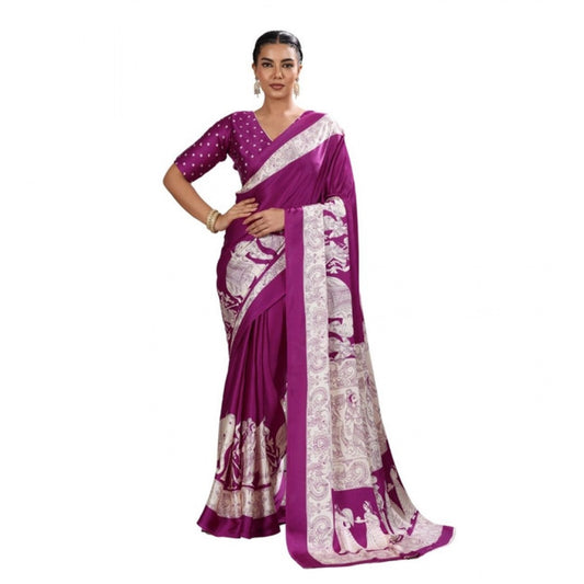 Unique Women's Satin Crepe Printed Saree With Blouse Piece