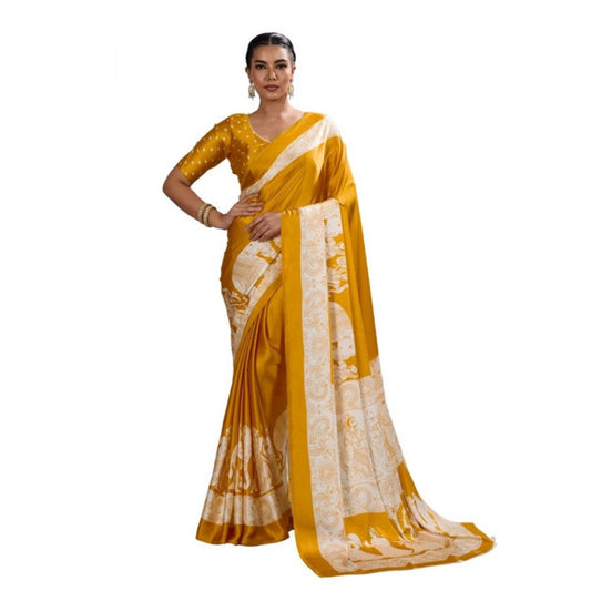 Unique Women's Satin Crepe Printed Saree With Blouse Piece