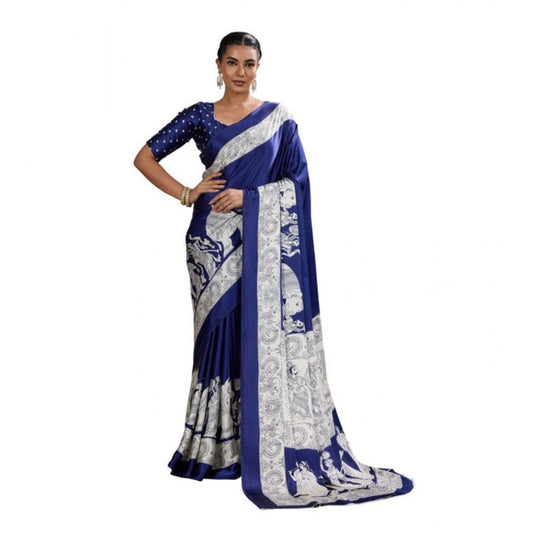 Unique Women's Satin Crepe Printed Saree With Blouse Piece