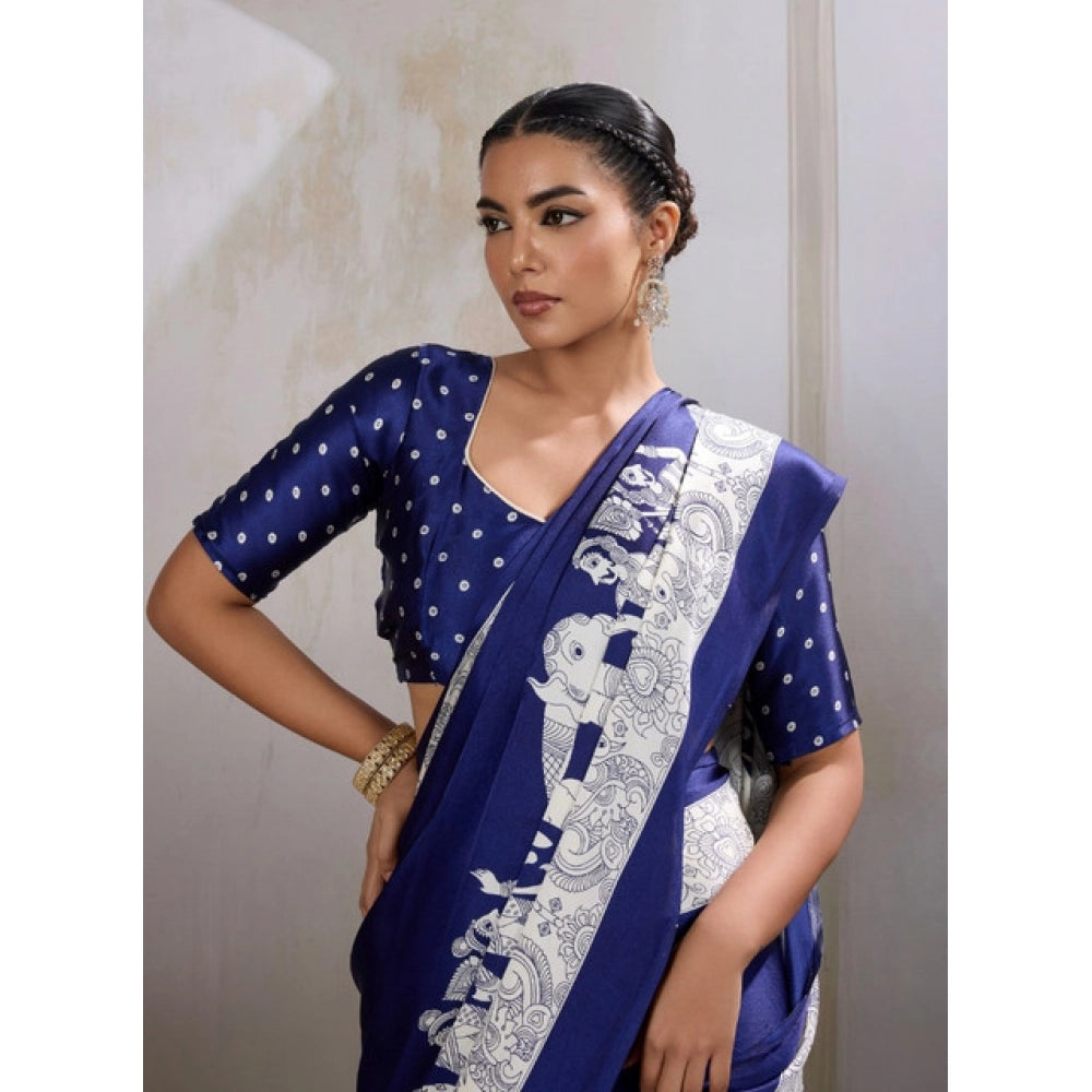 Unique Women's Satin Crepe Printed Saree With Blouse Piece