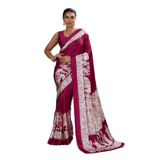 Unique Women's Satin Crepe Printed Saree With Blouse Piece