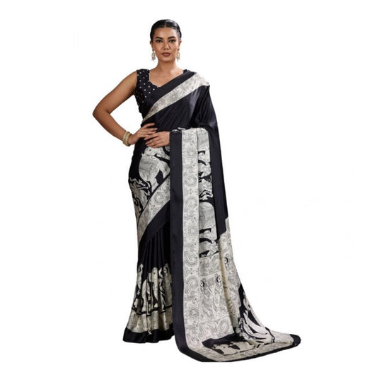 Unique Women's Satin Crepe Printed Saree With Blouse Piece