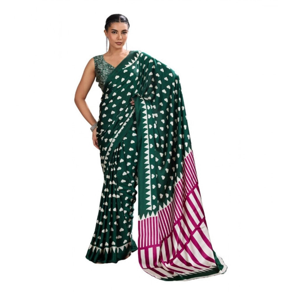 Unique Women's Satin Crepe Printed Saree With Blouse Piece