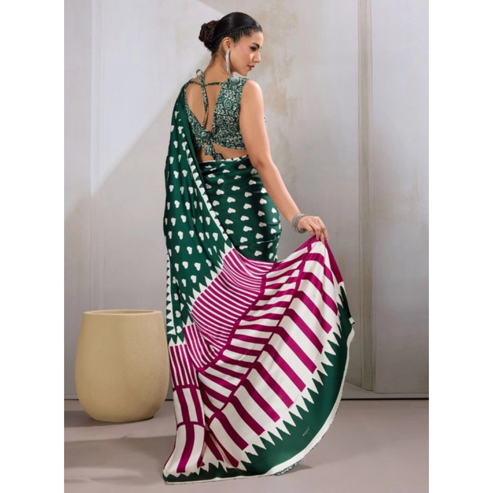 Unique Women's Satin Crepe Printed Saree With Blouse Piece