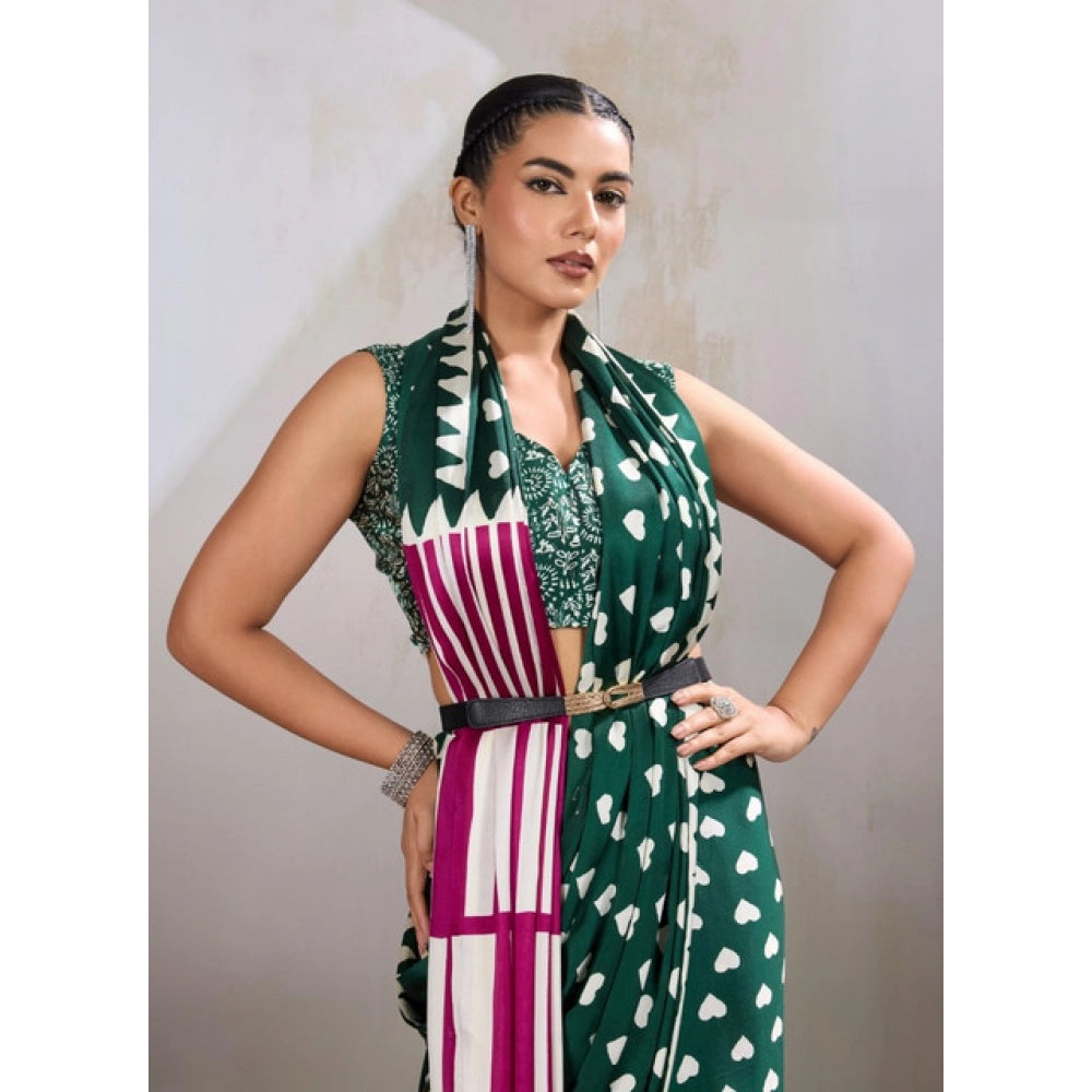 Unique Women's Satin Crepe Printed Saree With Blouse Piece