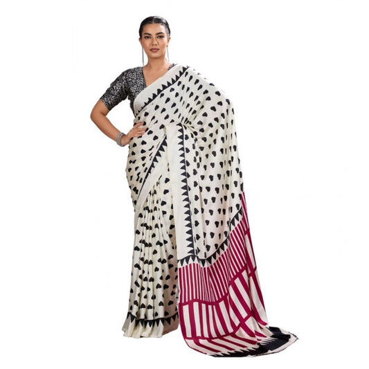Unique Women's Satin Crepe Printed Saree With Blouse Piece