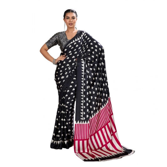 Unique Women's Satin Crepe Printed Saree With Blouse Piece