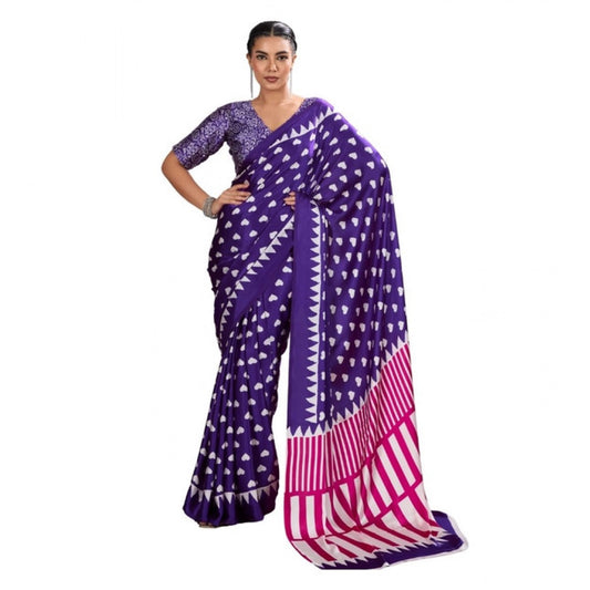 Unique Women's Satin Crepe Printed Saree With Blouse Piece