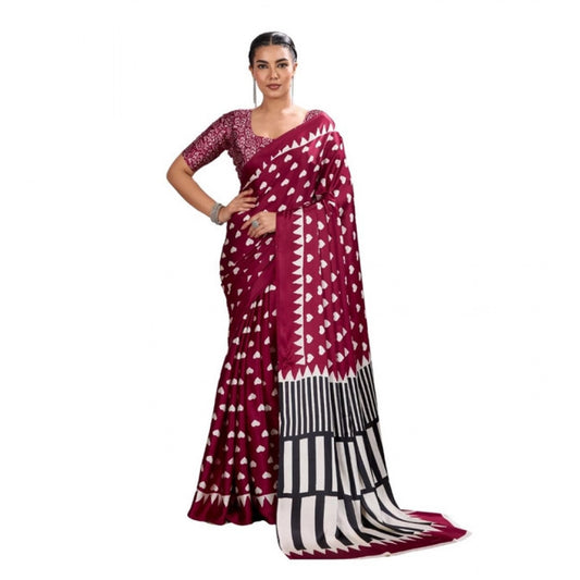 Unique Women's Satin Crepe Printed Saree With Blouse Piece