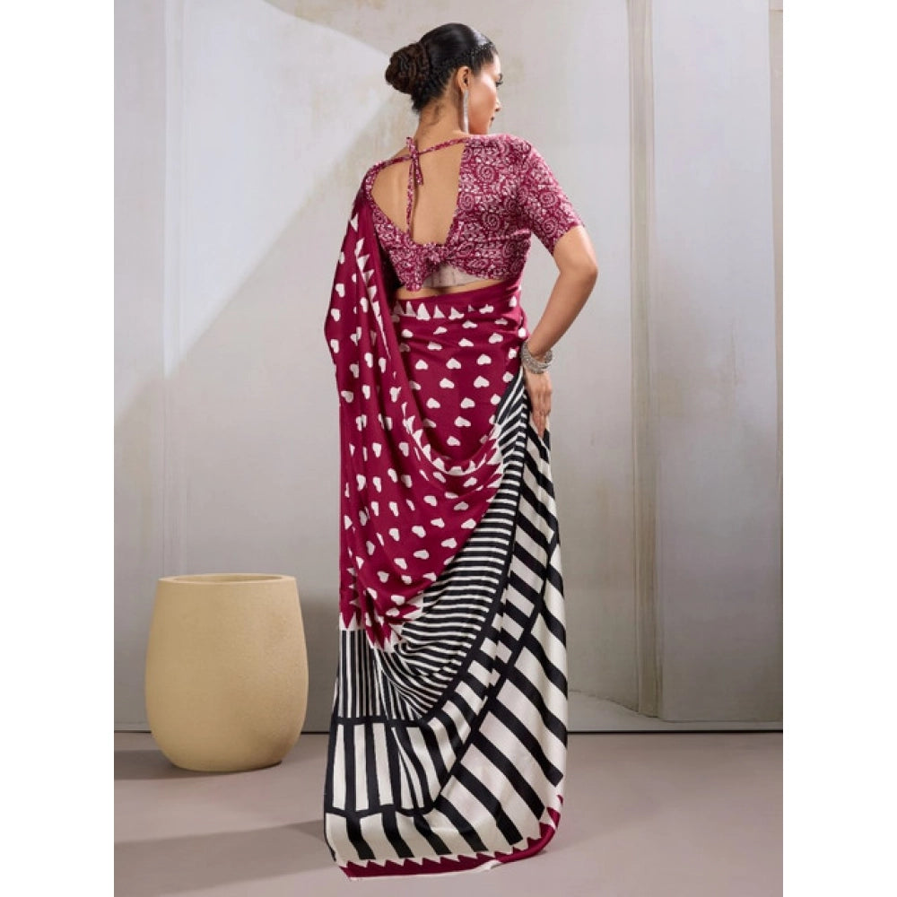 Unique Women's Satin Crepe Printed Saree With Blouse Piece