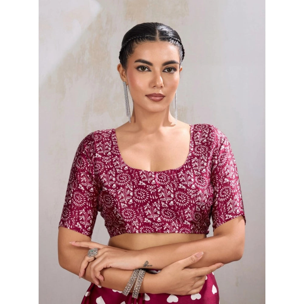 Unique Women's Satin Crepe Printed Saree With Blouse Piece