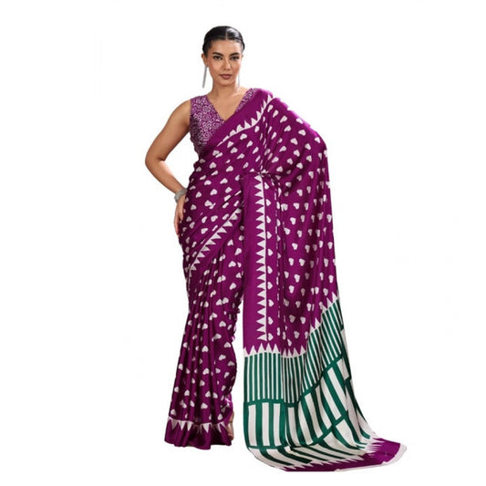 Unique Women's Satin Crepe Printed Saree With Blouse Piece