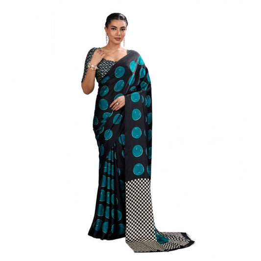 Unique Women's Satin Crepe Printed Saree With Blouse Piece
