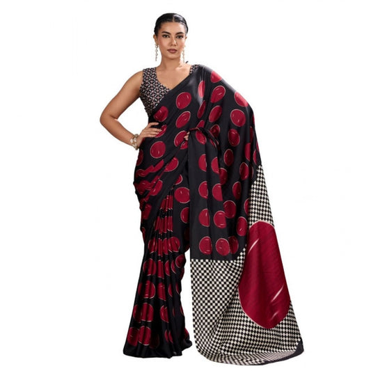 Unique Women's Satin Crepe Printed Saree With Blouse Piece