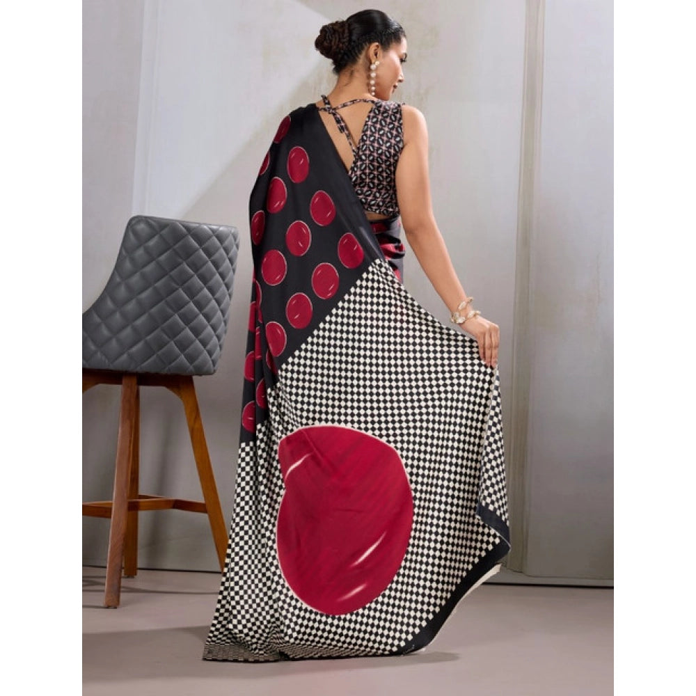 Unique Women's Satin Crepe Printed Saree With Blouse Piece