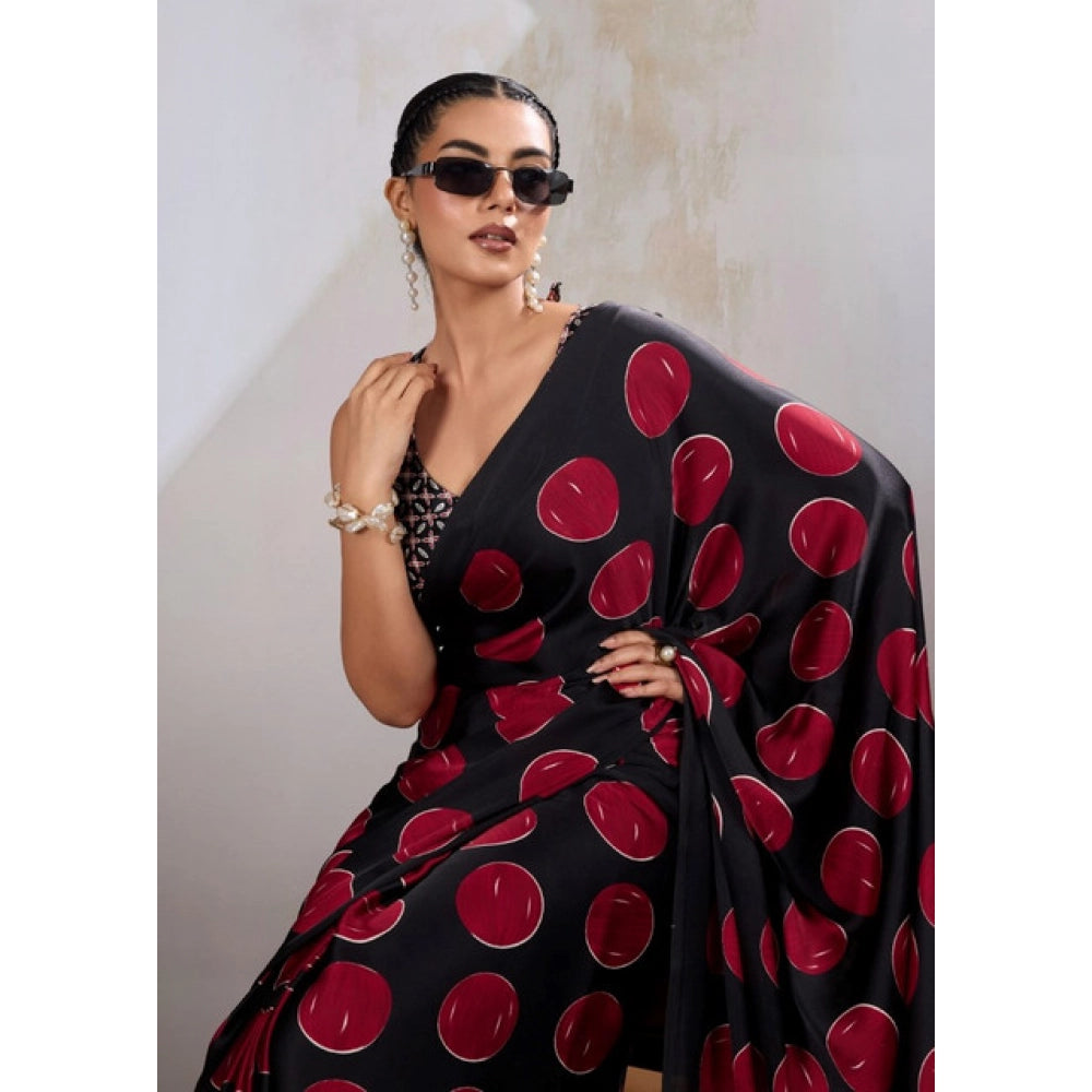 Unique Women's Satin Crepe Printed Saree With Blouse Piece