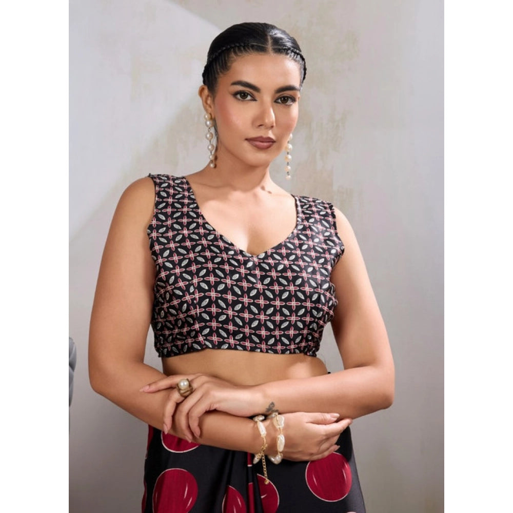 Unique Women's Satin Crepe Printed Saree With Blouse Piece