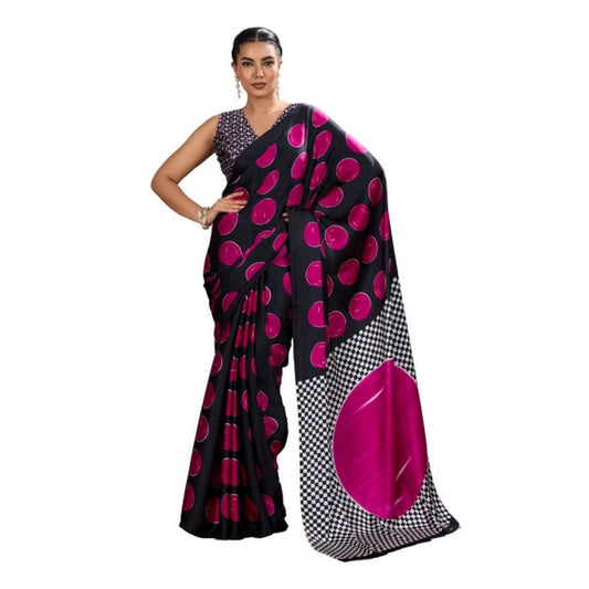 Unique Women's Satin Crepe Printed Saree With Blouse Piece