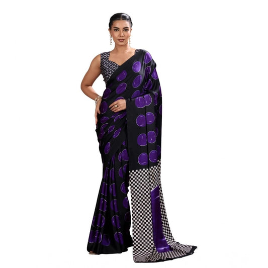 Unique Women's Satin Crepe Printed Saree With Blouse Piece