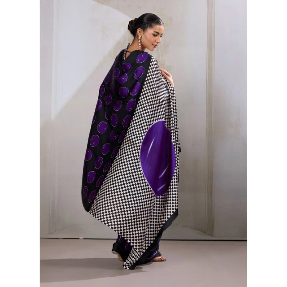 Unique Women's Satin Crepe Printed Saree With Blouse Piece