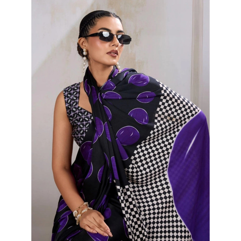 Unique Women's Satin Crepe Printed Saree With Blouse Piece