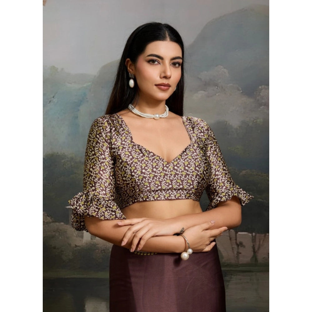 Classic Women's Satin Crepe Printed Saree With Blouse Piece