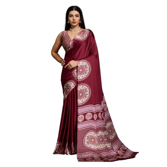 Classic Women's Satin Crepe Printed Saree With Blouse Piece