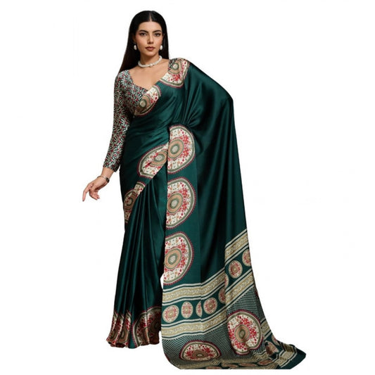 Classic Women's Satin Crepe Printed Saree With Blouse Piece