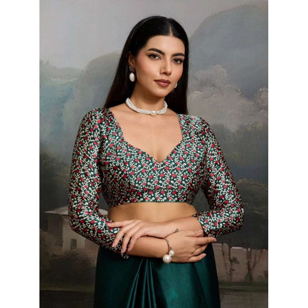 Classic Women's Satin Crepe Printed Saree With Blouse Piece